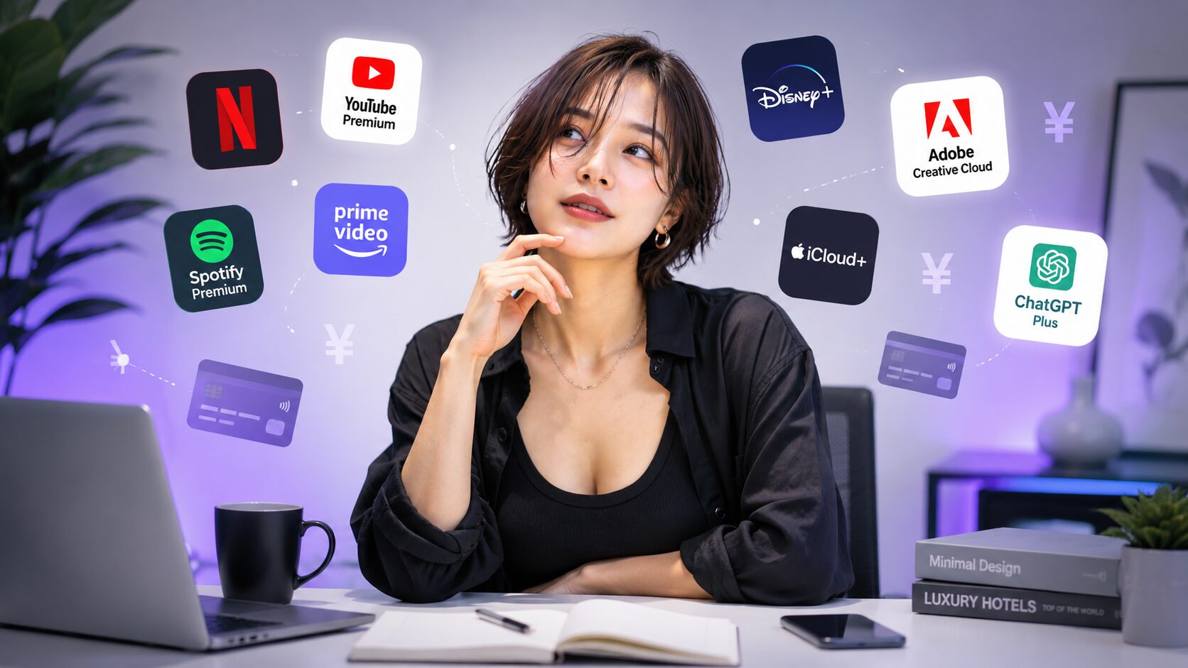 美帆さんが課金に囲まれて考えている